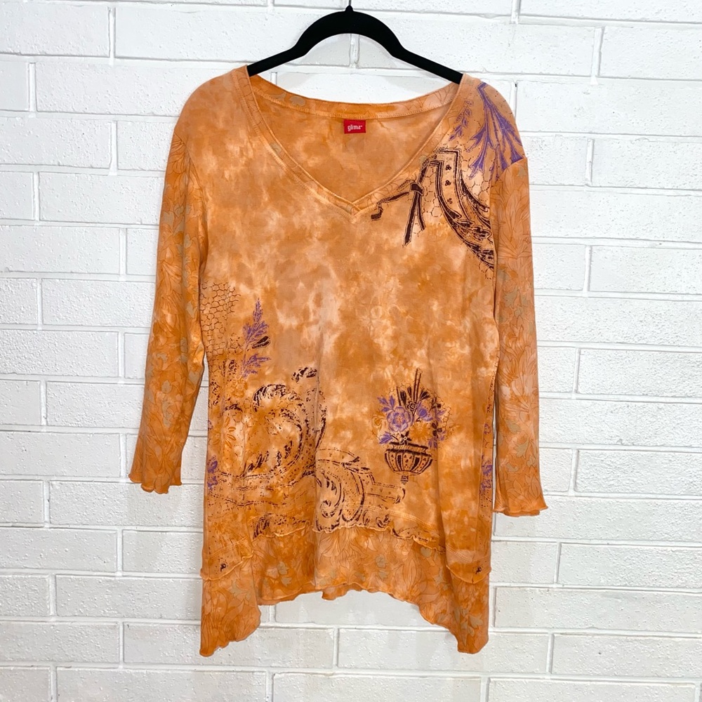 Glima 3/4 sleeve asymmetrical blouse Orange large